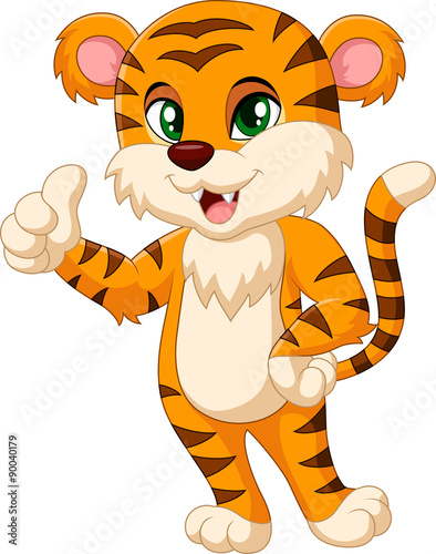Fototapeta Naklejka Na Ścianę i Meble -  Cute tiger cartoon giving thumbs up
