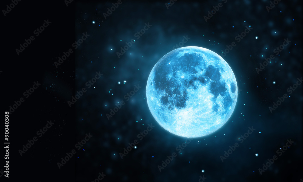Naklejka premium Biała księżyc w pełni atmosfera z gwiazdą na ciemnym nocnym tle nieba