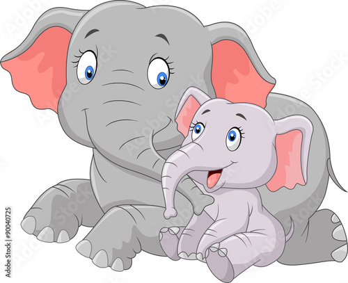 Cartoon cute Mother and baby elephant
