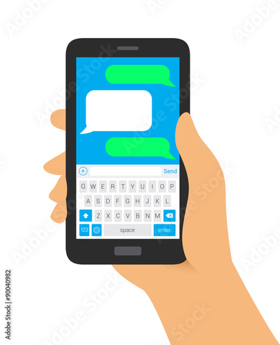 Hand Holding Phone with Keyboard Message
