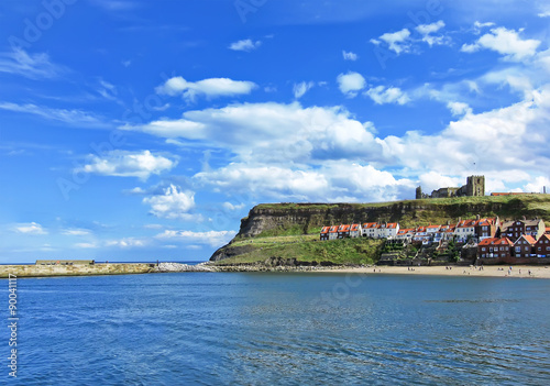 View of Whitby harbour in Whitby, North Yorkshire, England