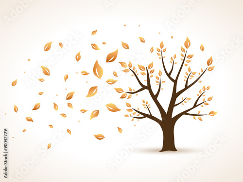 Gold Autumn. Abstract Vector Tree shaken by Wind