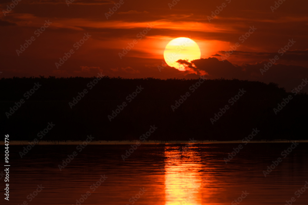 Orange sunset at the lake