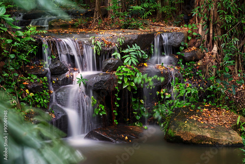 Small waterfall on the rocks in the forest