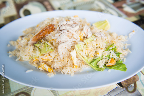 delicious fried rice with crab on blue dish