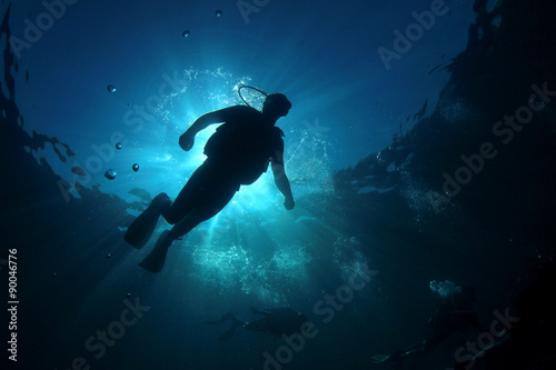Scuba diver silhouette underwater