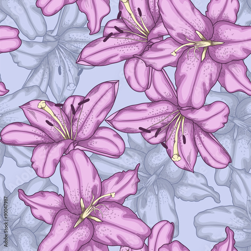 seamless background with violet lilies.