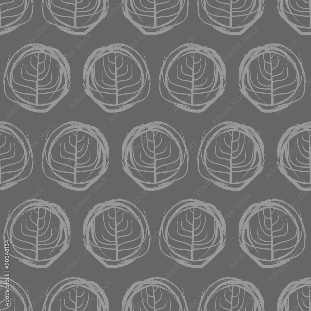 Decorative seamless pattern drawings of circles. Grey trees on a Decorative seamless pattern drawings of circles. Grey trees on a