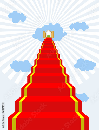 Stairway to paradise. Red carpet into sky. Gates of paradise. Do