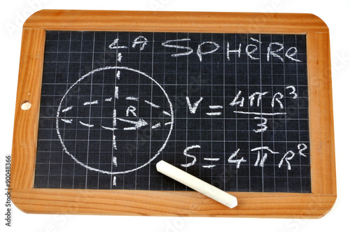 Ardoise avec formules de la sphère