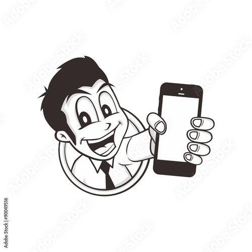 cartoon guy holding phone