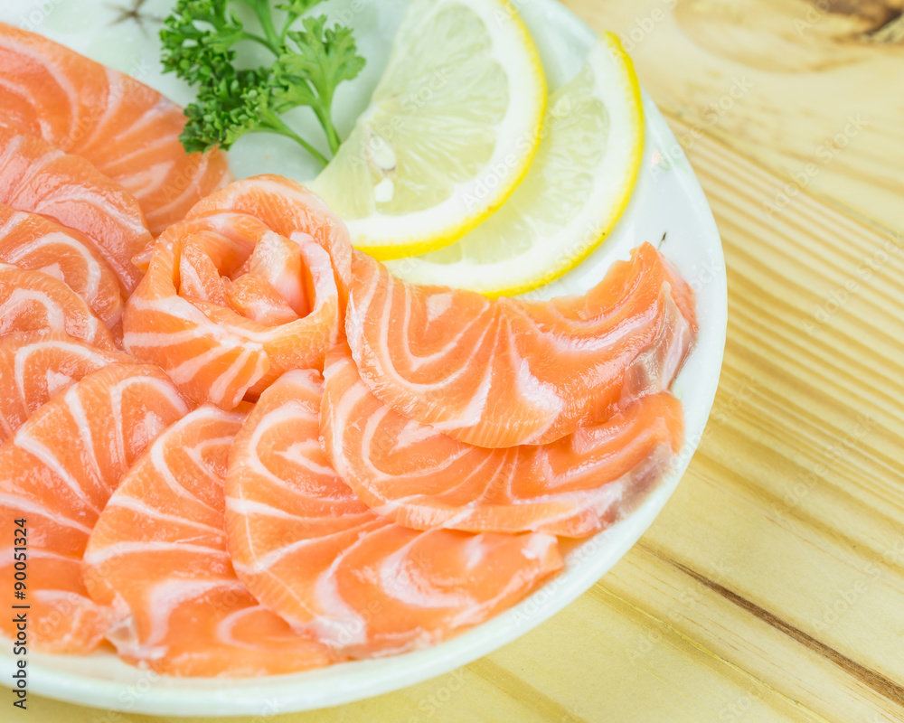 Fresh red salmon texture in the restaurant Fresh red salmon texture in the restaurant