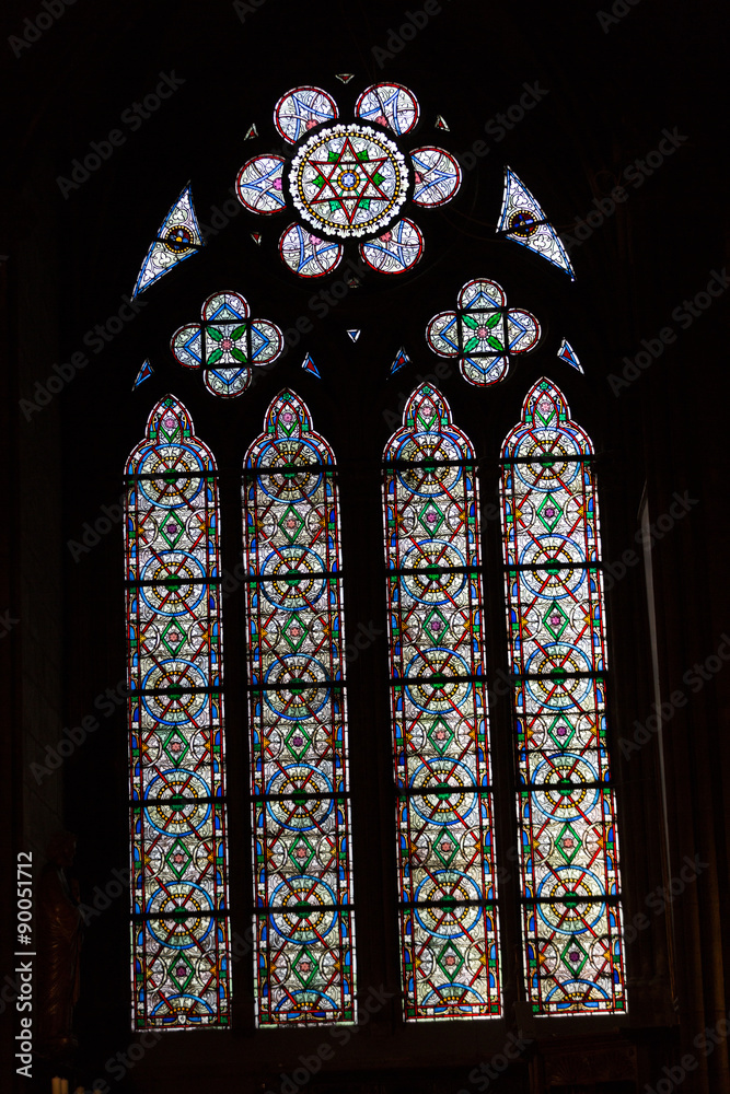 Stained Glass Windows Inside The Notre Dame Cathedral Paris France Stock Photo Adobe Stock