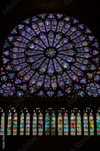 Paris, Notre Dame Cathedral. North transept rose window. The Glorification of the Virgin Mary