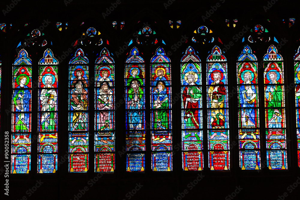 Stained Glass Windows Inside The Notre Dame Cathedral Unesco World Heritage Site Paris France Stock Photo Adobe Stock