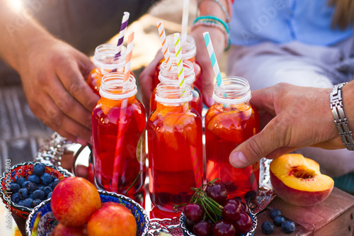 Picnic on the beach at sunset