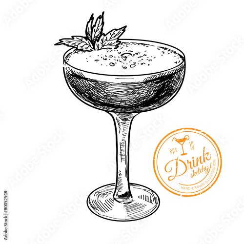 Hand drawn illustration of cocktail.. 