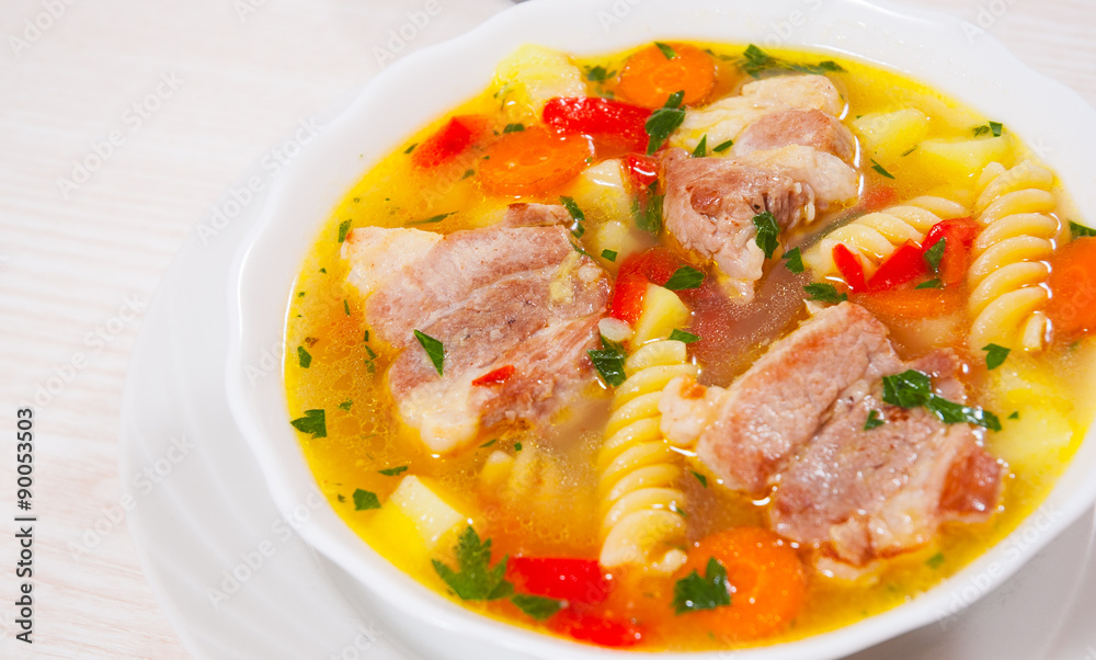 soup with meat, pasta and vegetables soup with meat, pasta and vegetables