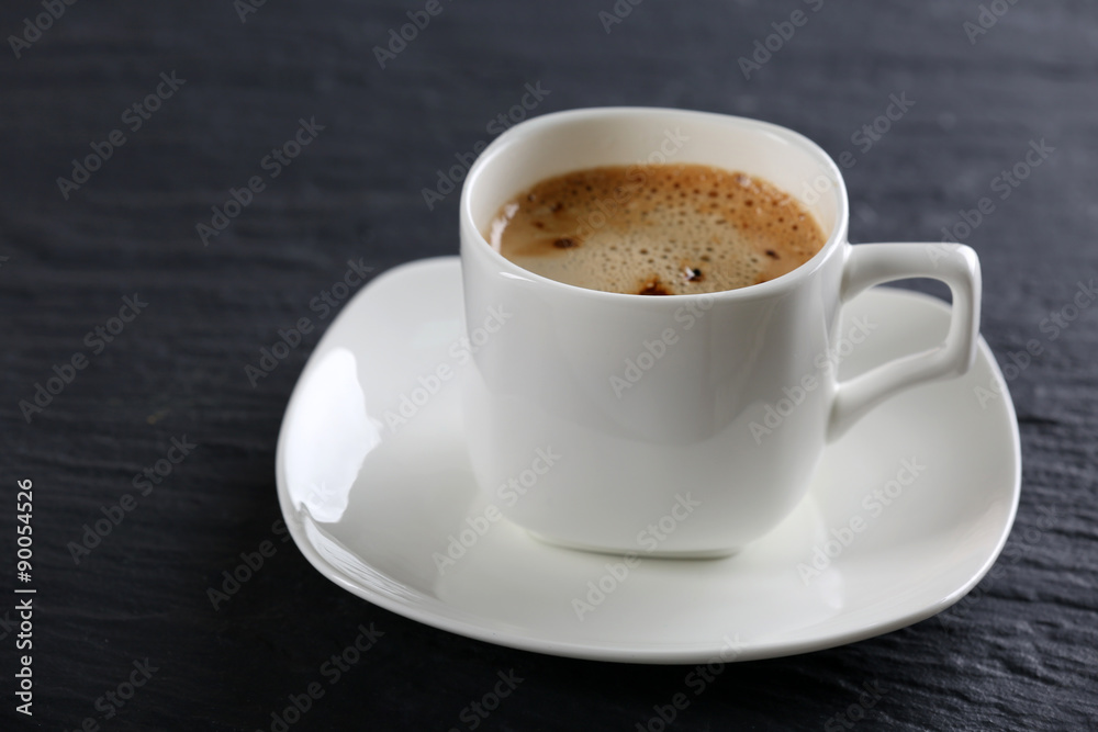 Cup of coffee on table close up