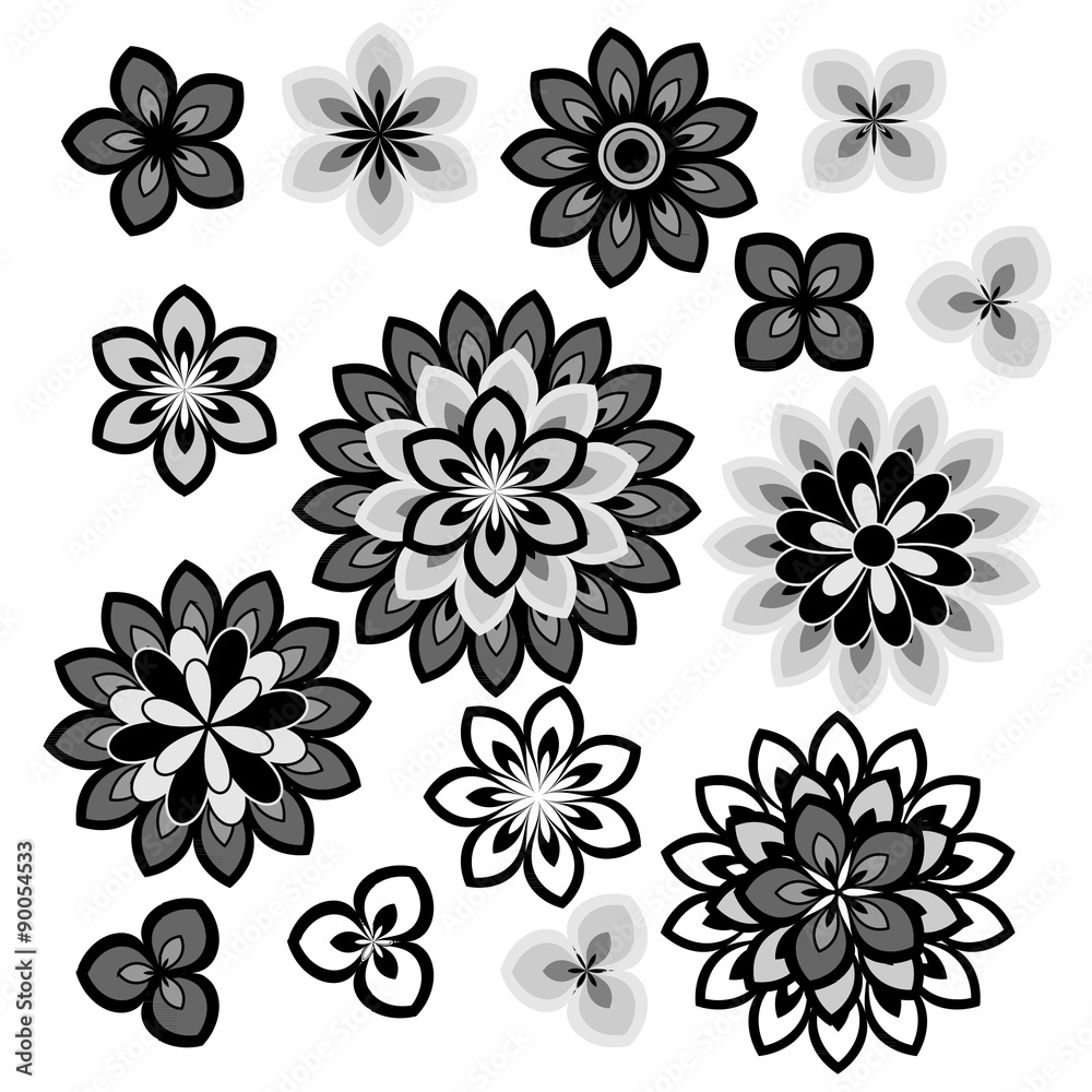 Flower petals overlapping black and white vector Flower petals overlapping black and white vector