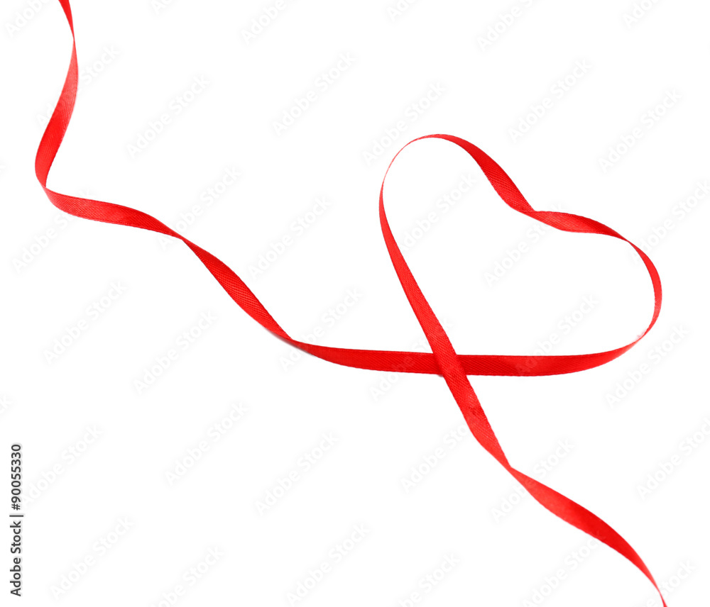 Red ribbon in shape of heart isolated on white Red ribbon in shape of heart isolated on white