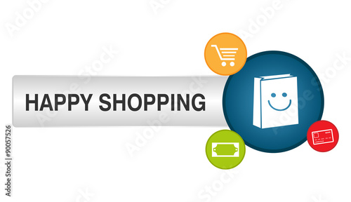 Happy Shopping Button with Colorful Icons around
