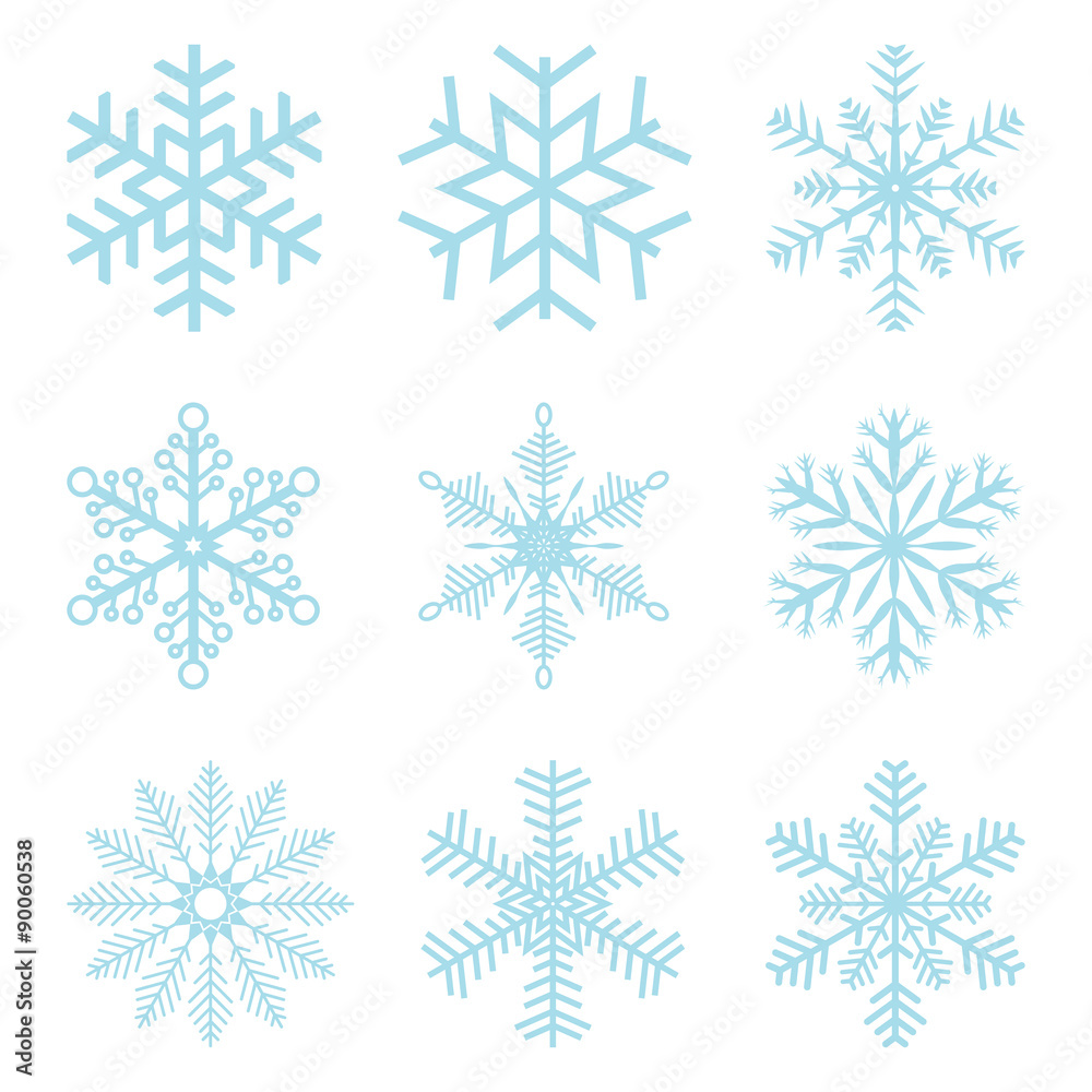 collection of different blue snowflakes collection of different blue snowflakes