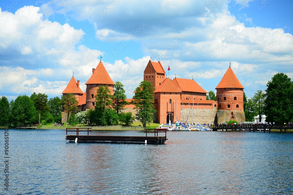 Galves lake,Trakai old red bricks castle view Galves lake,Trakai old red bricks castle view