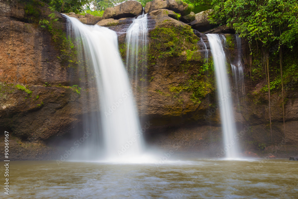 Tropical Waterfall in deep national park of Thailand