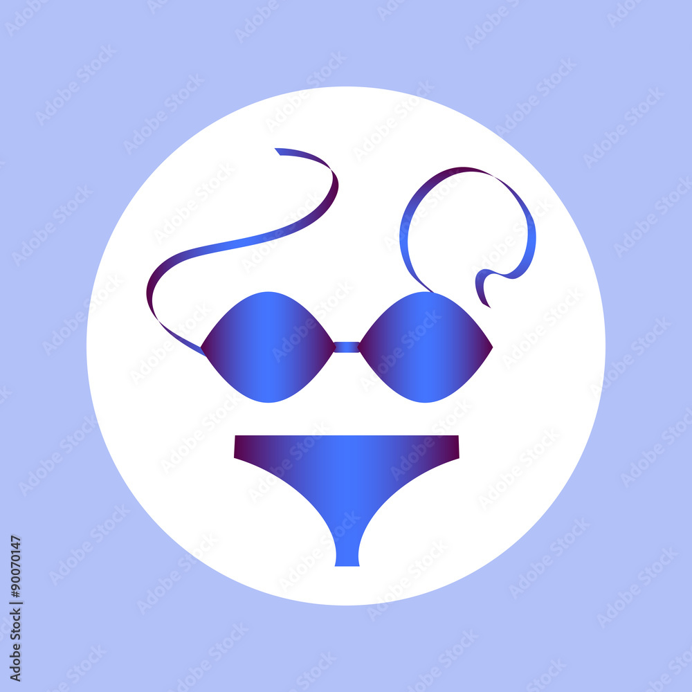 Icon blue swimsuit for women in circle. sign of swimsuit for your design