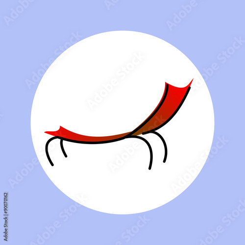 Icon red deck chair for resting in circle. sign of deck chair for your design