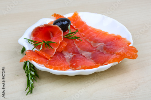 Sliced salmon