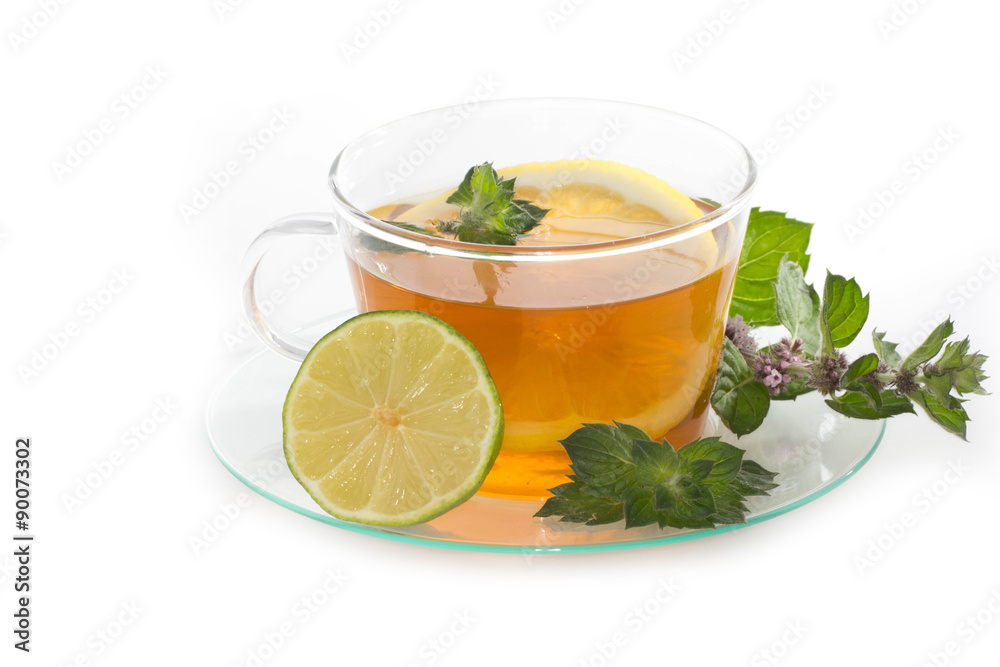 Cup of tea with lemon and mint isolated Cup of tea with lemon and mint isolated