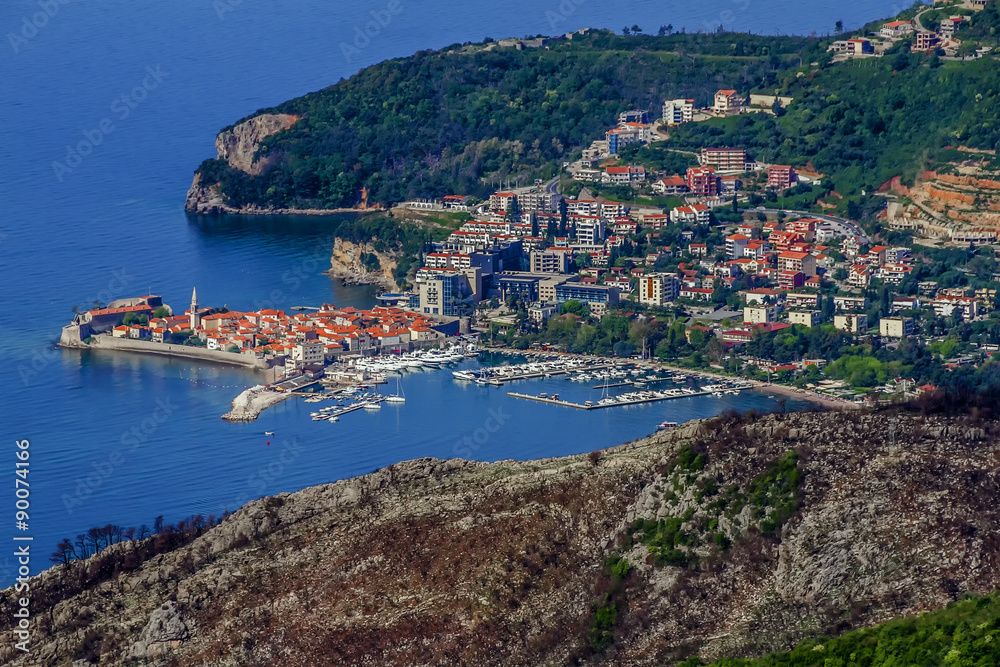 Panoramic view of medieval town Budva. Montenegro, Europe. 