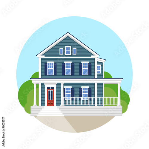 Beautiful residential house. Vector flat illustration.
