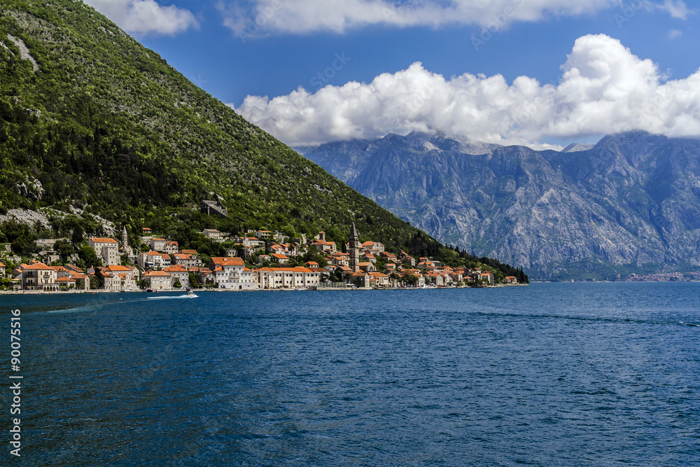 Beautiful landscape of Perast. Boka Kotor bay. Montenegro.
