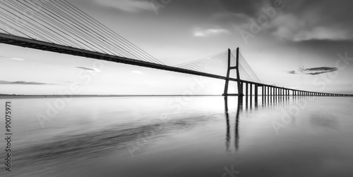 An black and white vision of the bridge Vasco da Gama