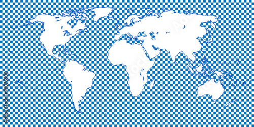 World Map Checkered Blue 1 Big Squares