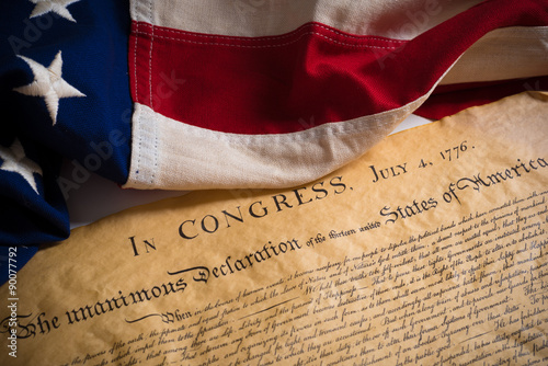 United States Declaration of Independence with vintage flag photo