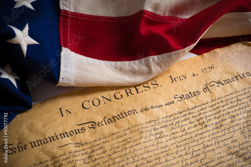 Fotografía United States Declaration of Independence with vintage flag