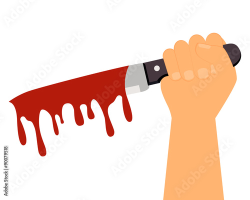 Social problems. Man holding a bloody knife