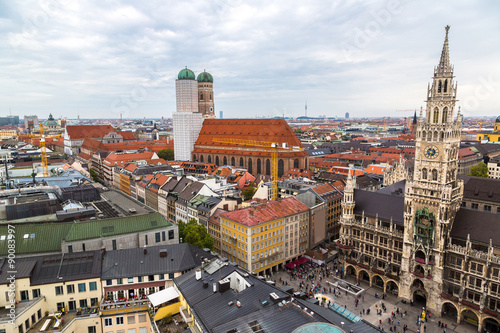 Aerial view on Marienplatz town hall