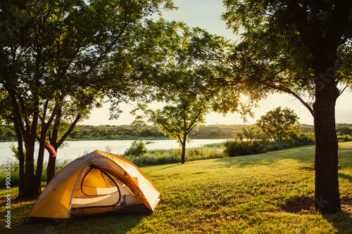 Peaceful Camping Scene at Sunset