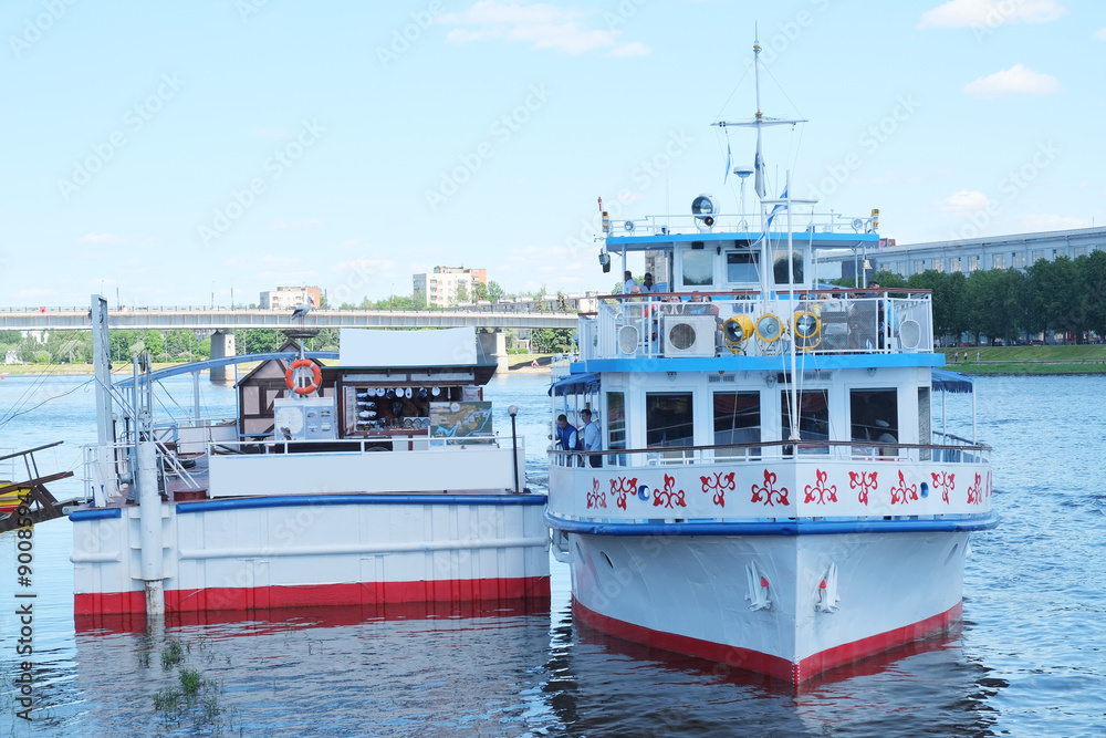 Novgorod, Russia, June, 6: moorage on Volhov river in Novgorod, Russia Novgorod, Russia, June, 6: moorage on Volhov river in Novgorod, Russia