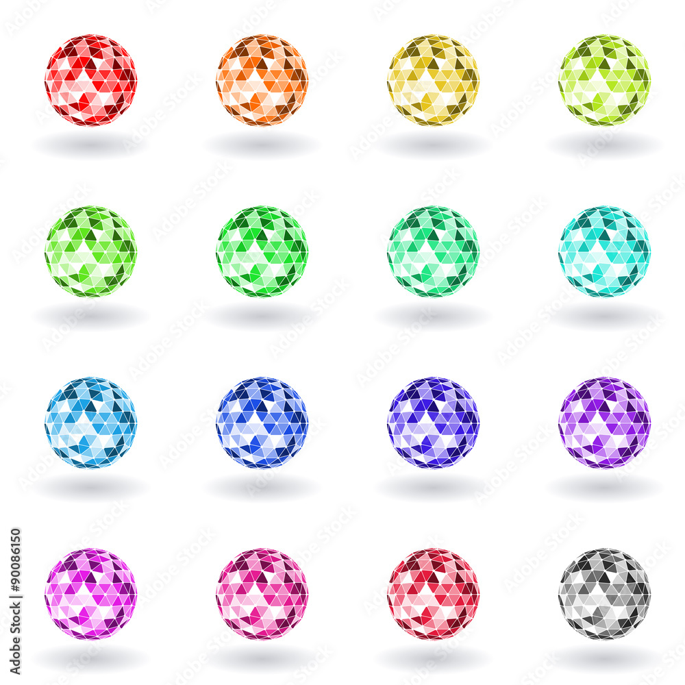 Set polygonal spheres of different colors. Set polygonal spheres of different colors.