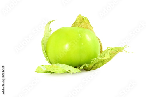 tomatillo or mexican green tomato fruit or vegetable in white background photo