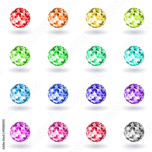 Set polygonal spheres of different colors.