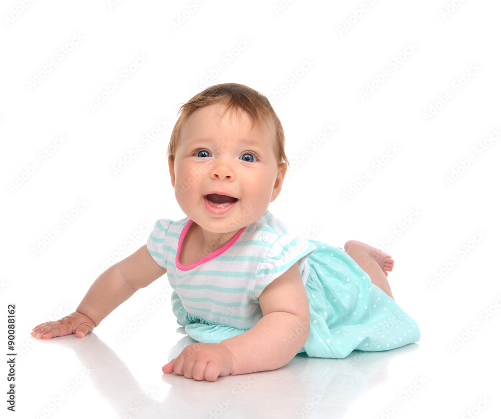 Infant child baby girl in body lying happy smiling laughing Infant child baby girl in body lying happy smiling laughing
