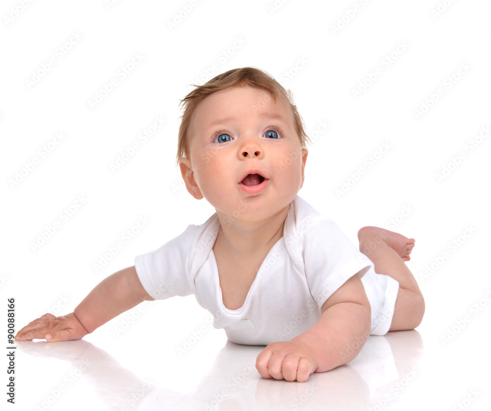 Five month Infant child baby girl lying happy looking Five month Infant child baby girl lying happy looking
