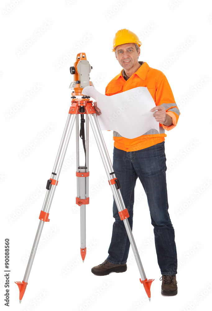 Senior land surveyor with theodelite Senior land surveyor with theodelite